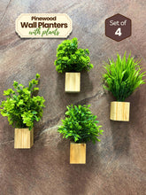 Mini Wall Wooden Planter with Plants - 4 pieces