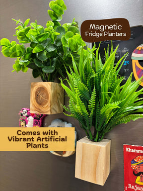 Magnetic Fridge Planter with Wooden Holder (set of 4)