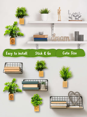 Mini Wall Wooden Planter with Plants - 4 pieces