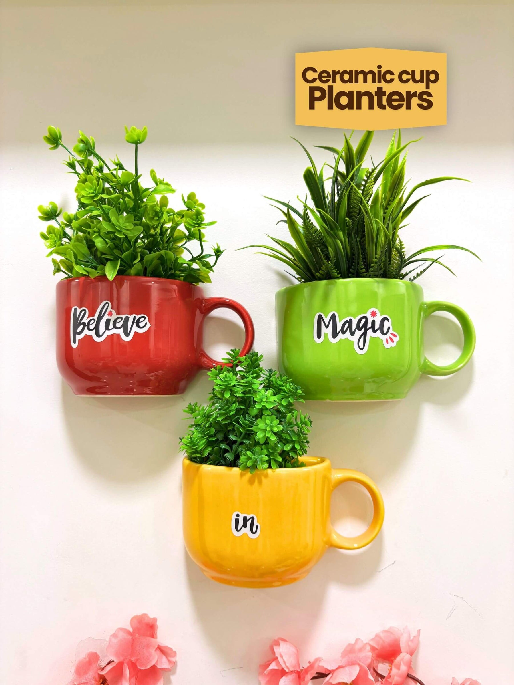 Ceramic Cup Planter (Believe In Magic) (Set of 3)