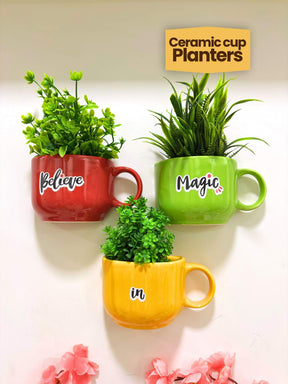 Ceramic Cup Planter (Believe In Magic) (Set of 3)