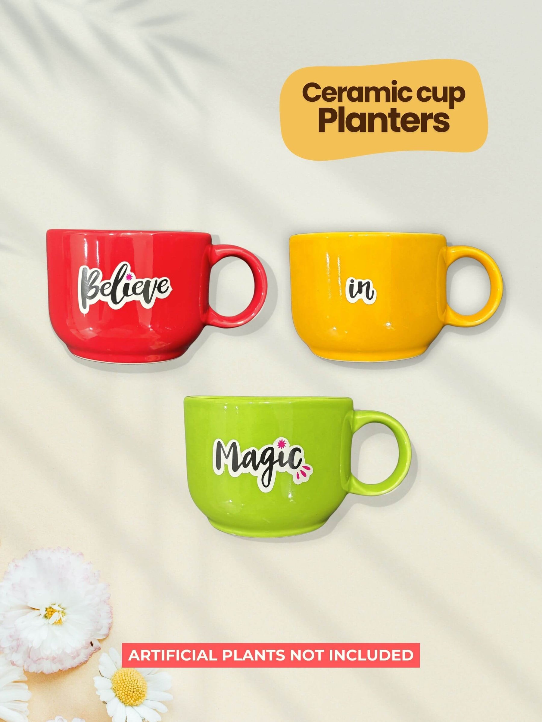 Ceramic Cup Planter (Believe In Magic) (Set of 3)