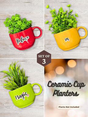 Ceramic Cup Planter (Believe In Magic) (Set of 3)