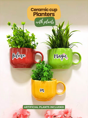 Ceramic Cup Planter (Believe In Magic) (Set of 3)