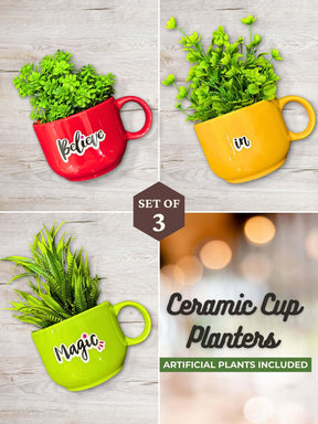 Ceramic Cup Planter (Believe In Magic) (Set of 3)