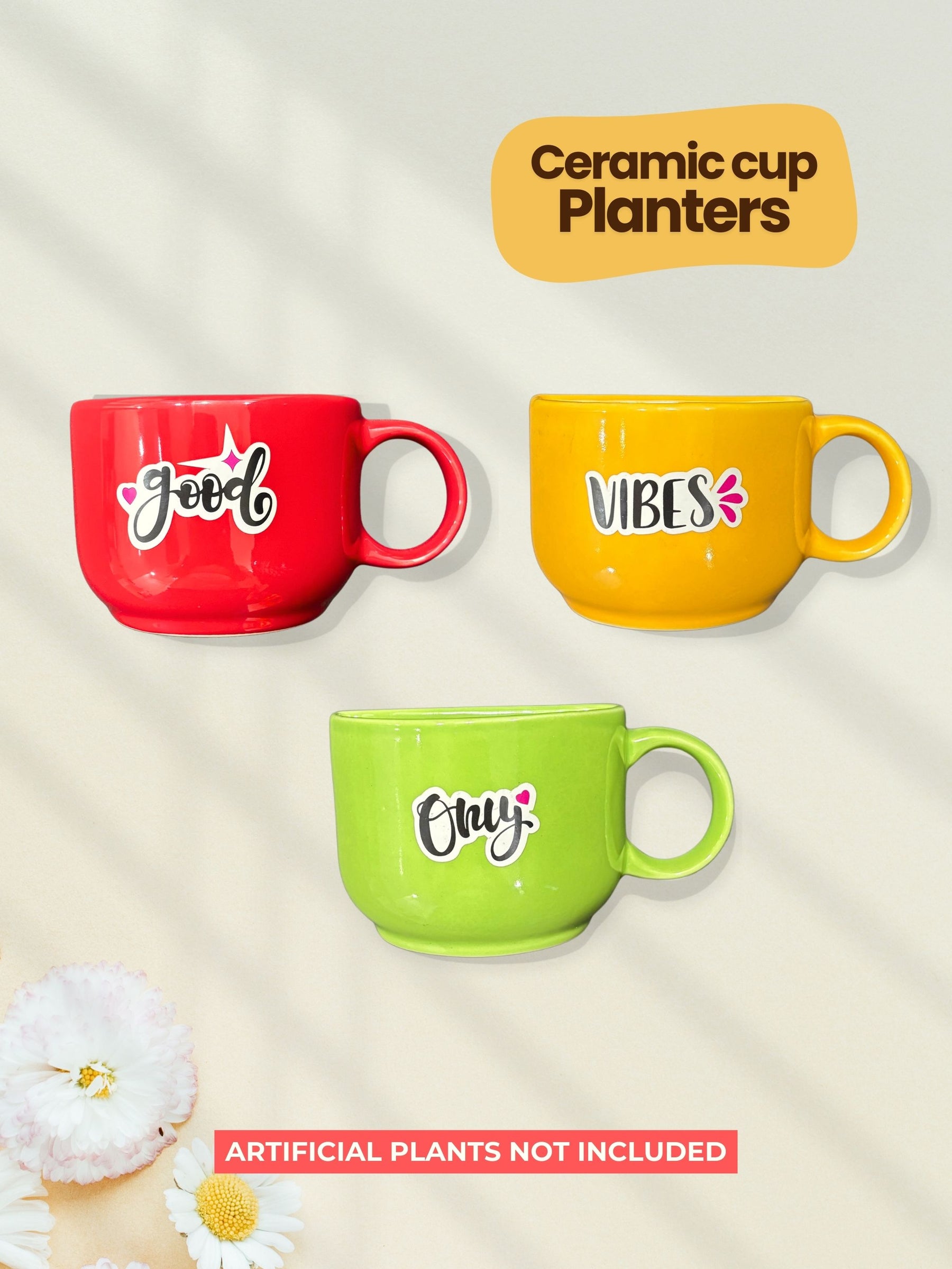 Ceramic Cup Planter (Good Vibes Only) (Set of 3)