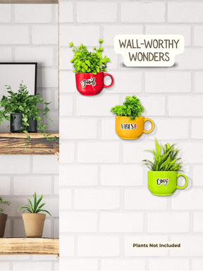 Ceramic Cup Planter (Good Vibes Only) (Set of 3)