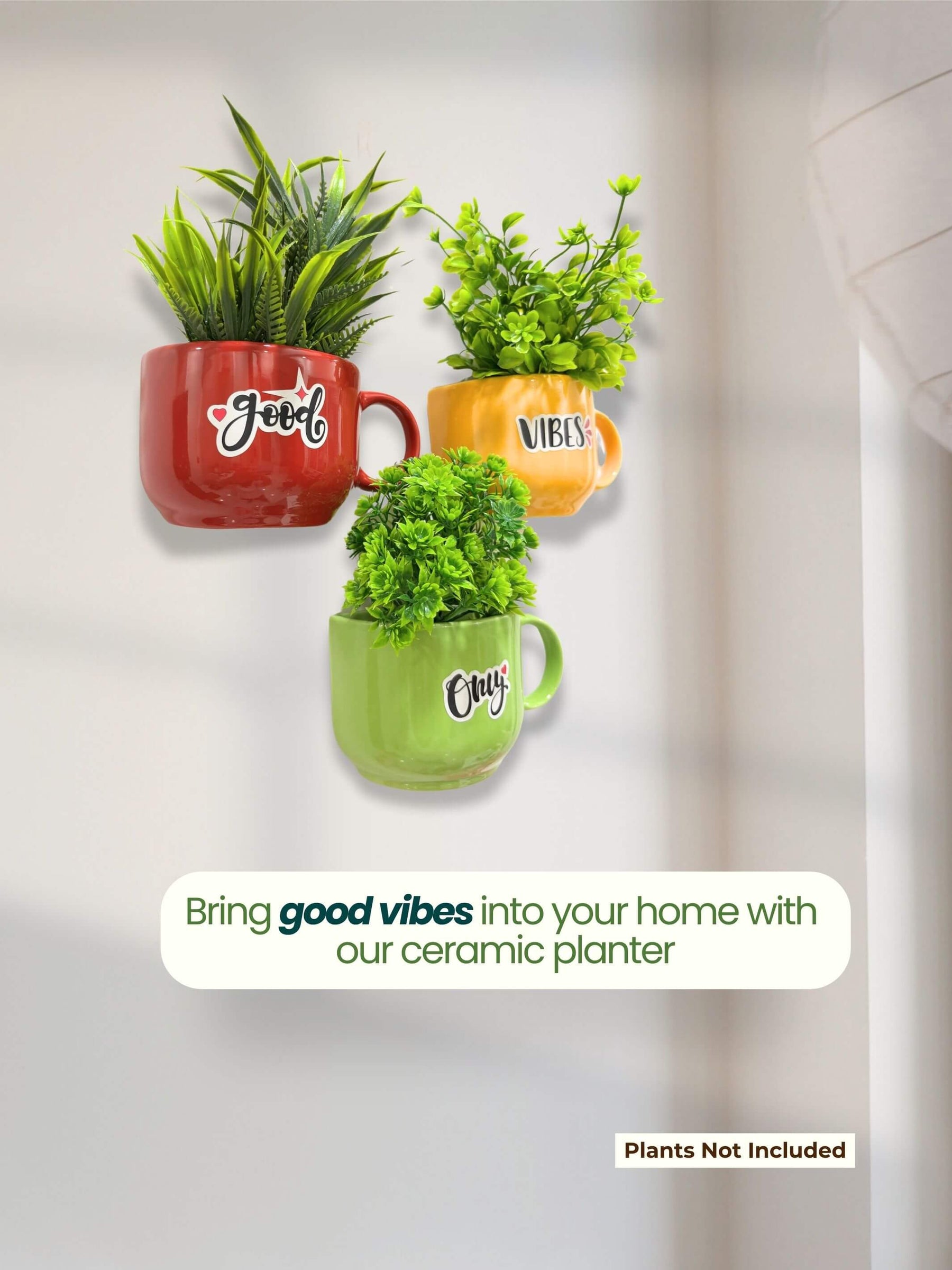 Ceramic Cup Planter (Good Vibes Only) (Set of 3)