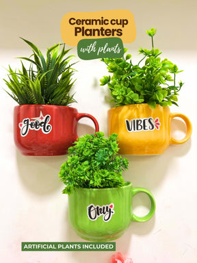 Ceramic Cup Planter (Good Vibes Only) (Set of 3)