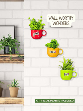 Ceramic Cup Planter (Good Vibes Only) (Set of 3)