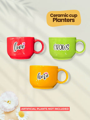 Ceramic Cup Planter (Love Grows Here) (Set of 3)