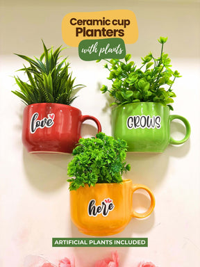 Ceramic Cup Planter (Love Grows Here) (Set of 3)