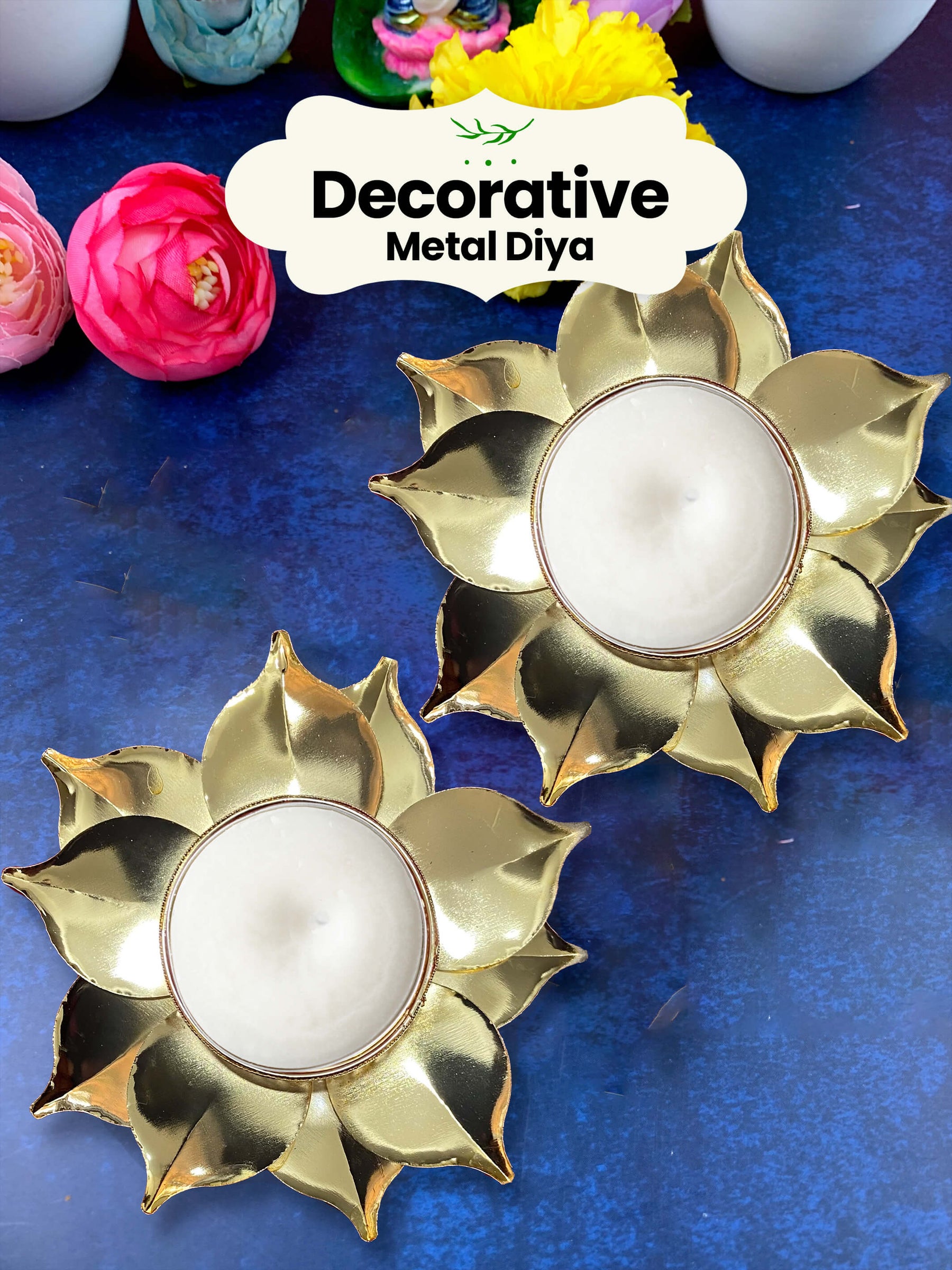 Decorative Metal Diya - Diwali Gift (Pack of 2)