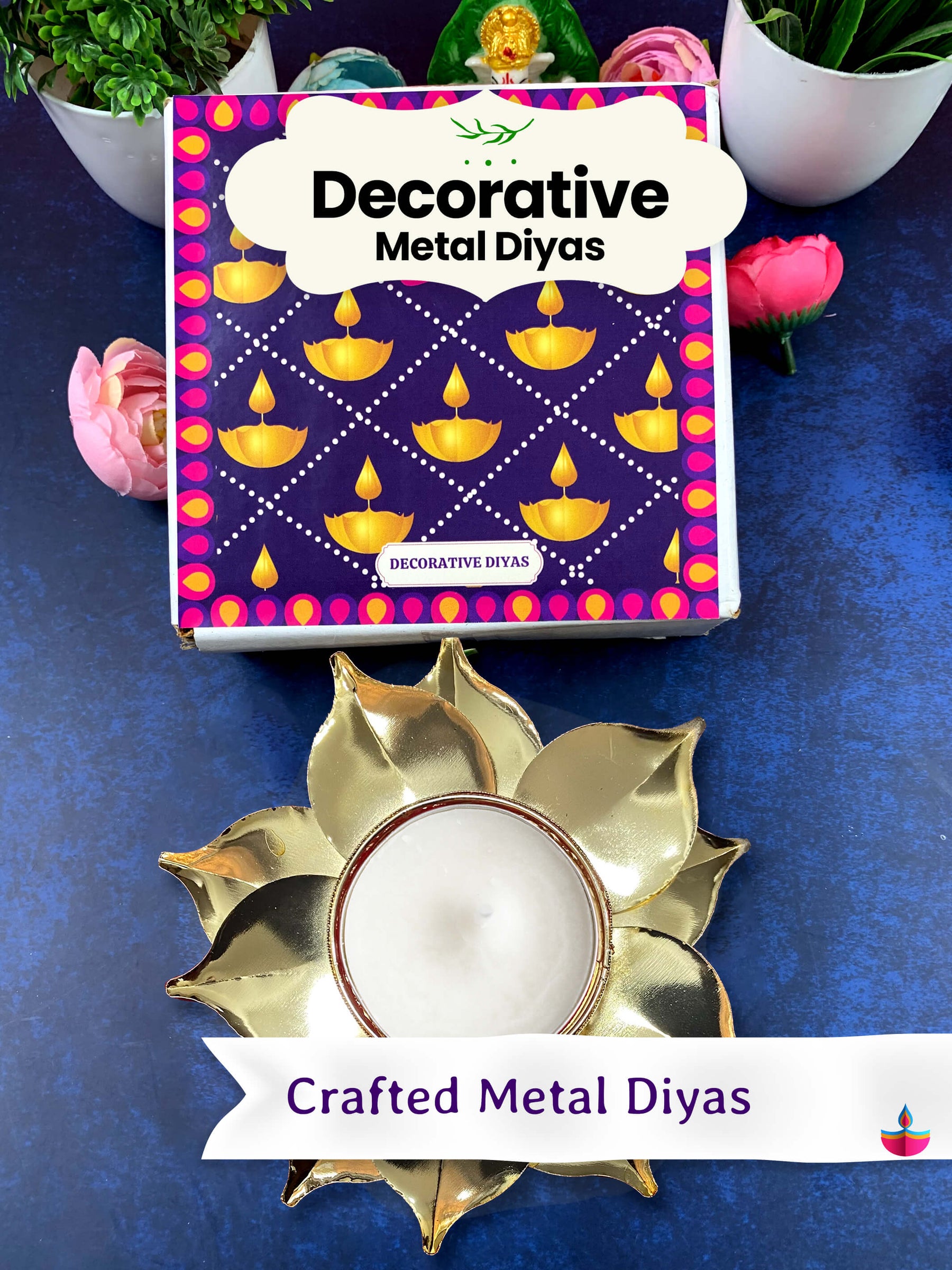 Decorative Metal Diya - Diwali Gift (Pack of 2)