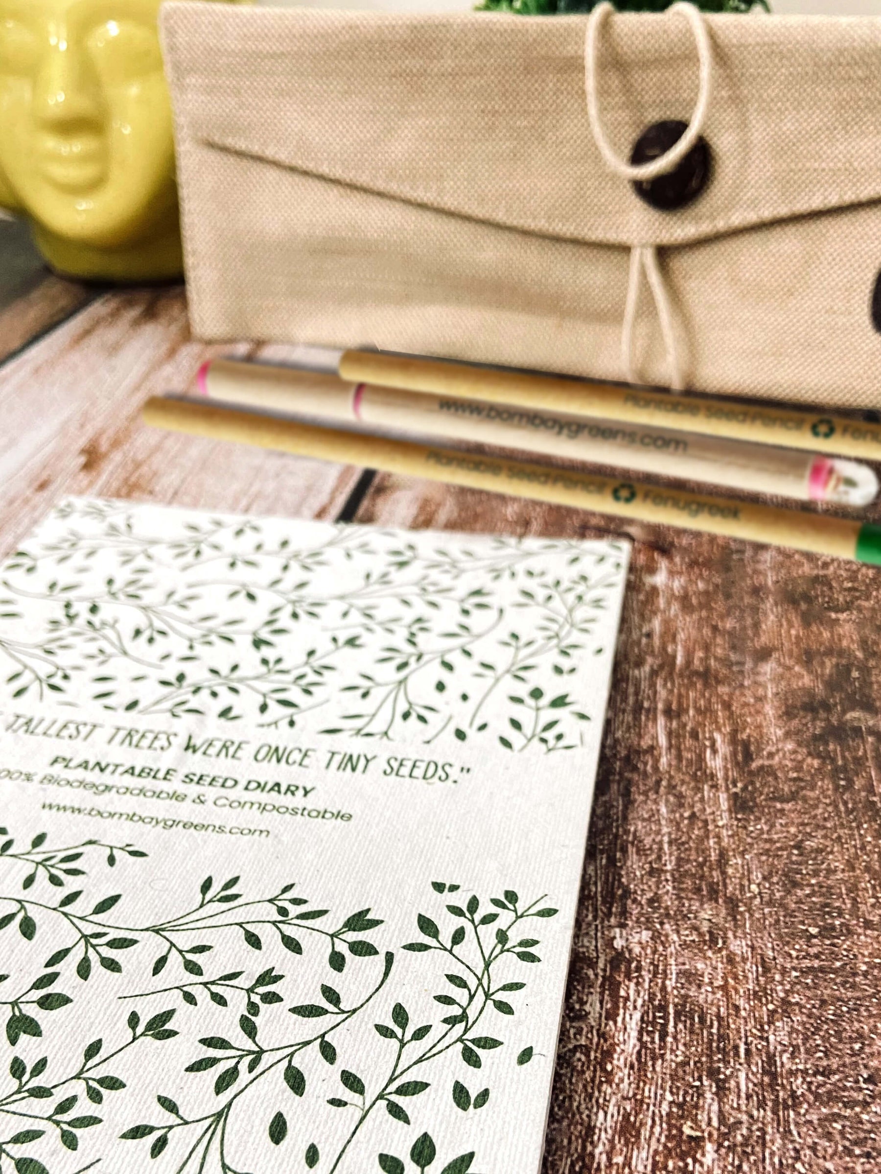 Plantable Stationery - Seed Diary, Seed Pens & Pencils in Jute Pouch