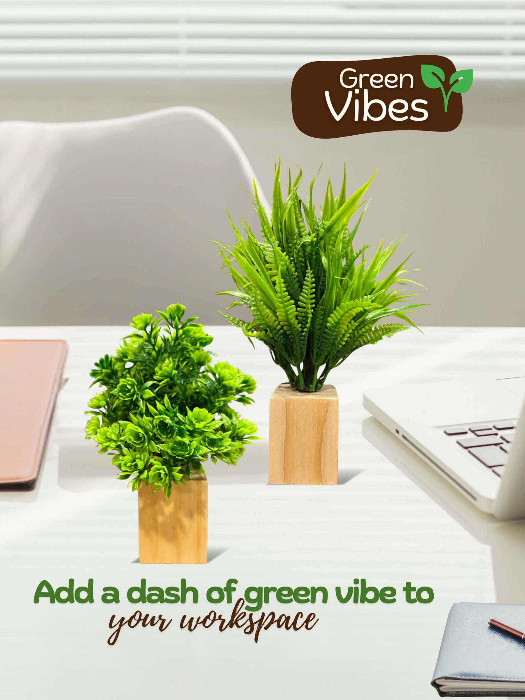 Magnetic Fridge Wooden Planter with Plants-  2 pieces