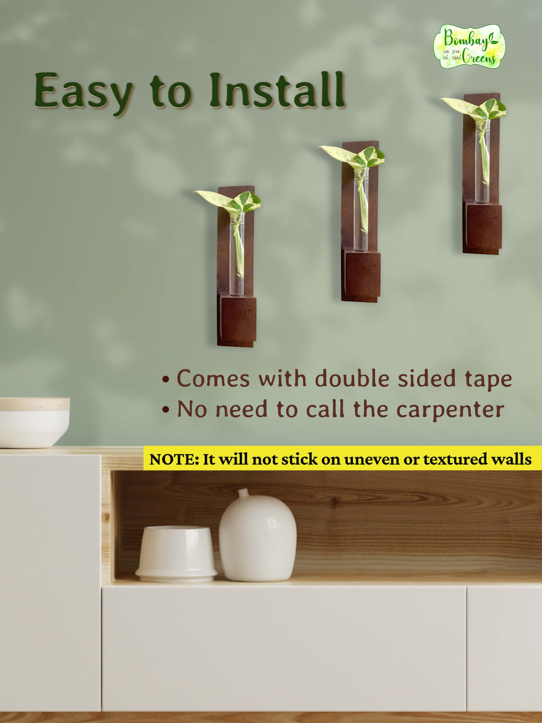 Test Tube Wall Planter with Wooden Holder (set of 3)