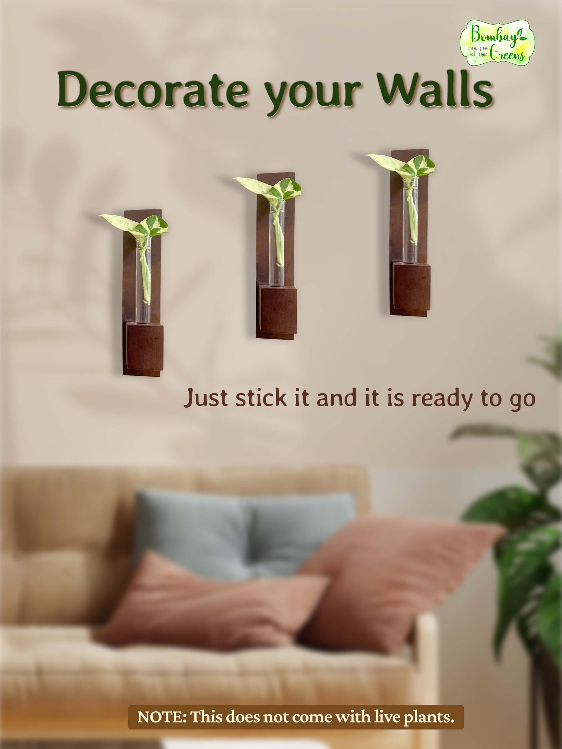 Test Tube Wall Planter with Wooden Holder (set of 3)