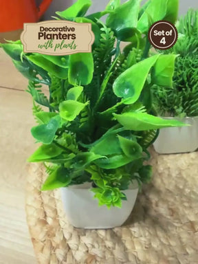 Mini Planters & Pots with Artificial Plants(Set of 4)